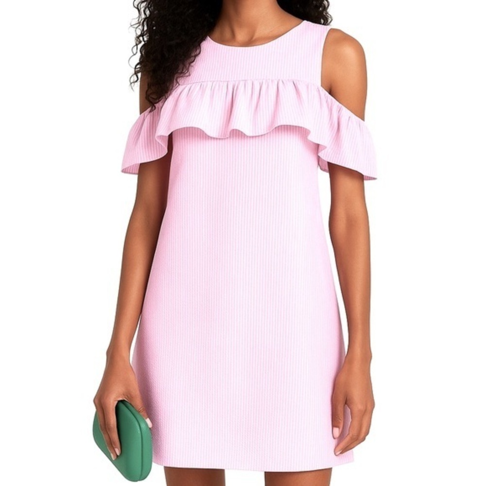 Pink Ruffled Cold Shoulder Mini Dress